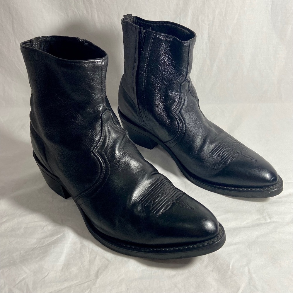Vintage Oil Resistant Ankle Cowboy Boots Side Zip Black 11.5